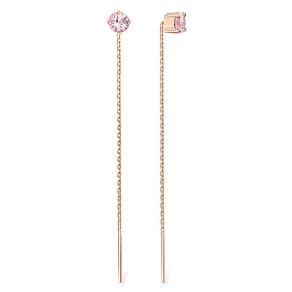 Серьги-продёвки из красного золота с 2 морганитами