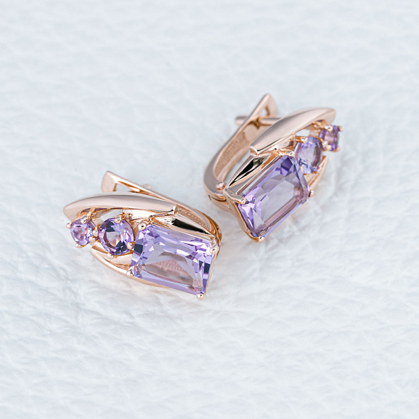 Серьги из красного золота с 6 аметистами