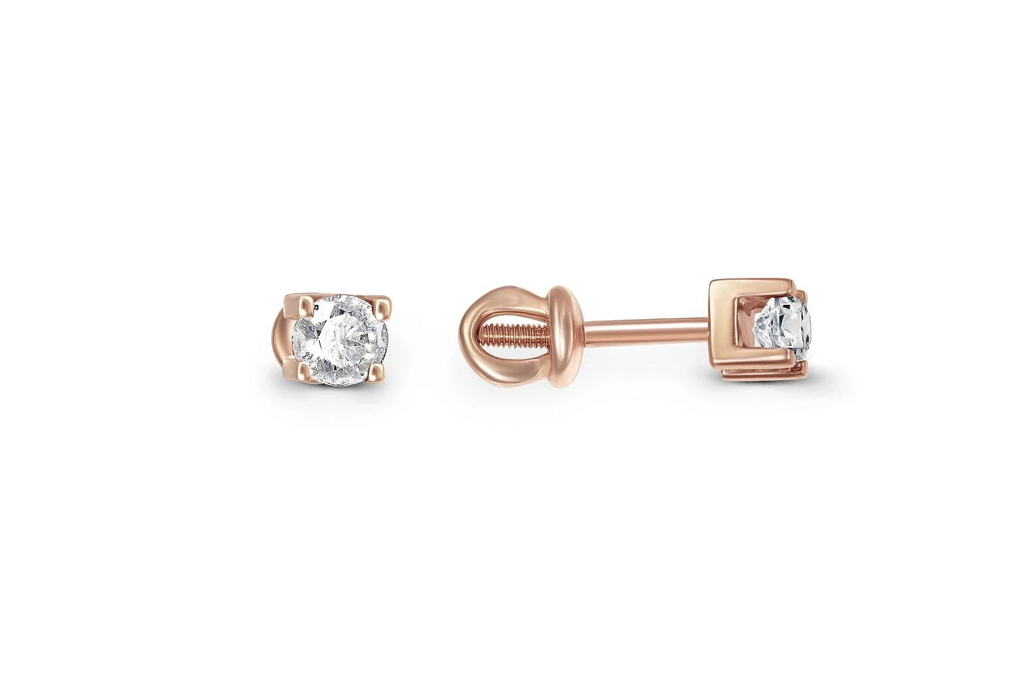 Серьги-пусеты из красного золота с 2 кристаллами swarovski