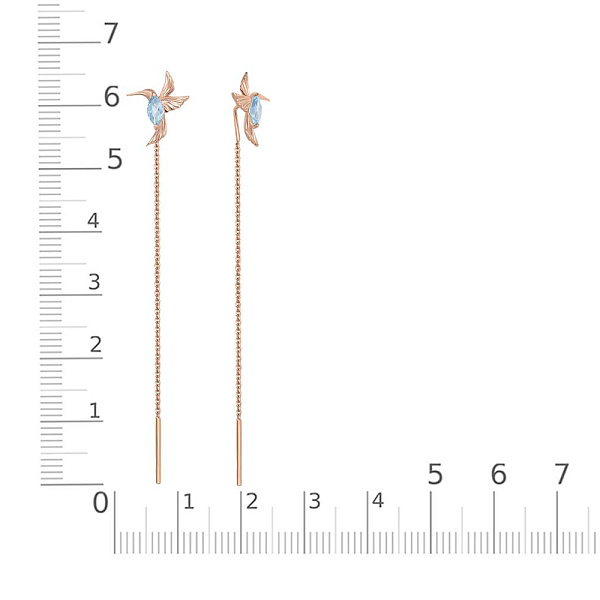 Серьги-продёвки Колибри из красного золота с 2 топазами sky