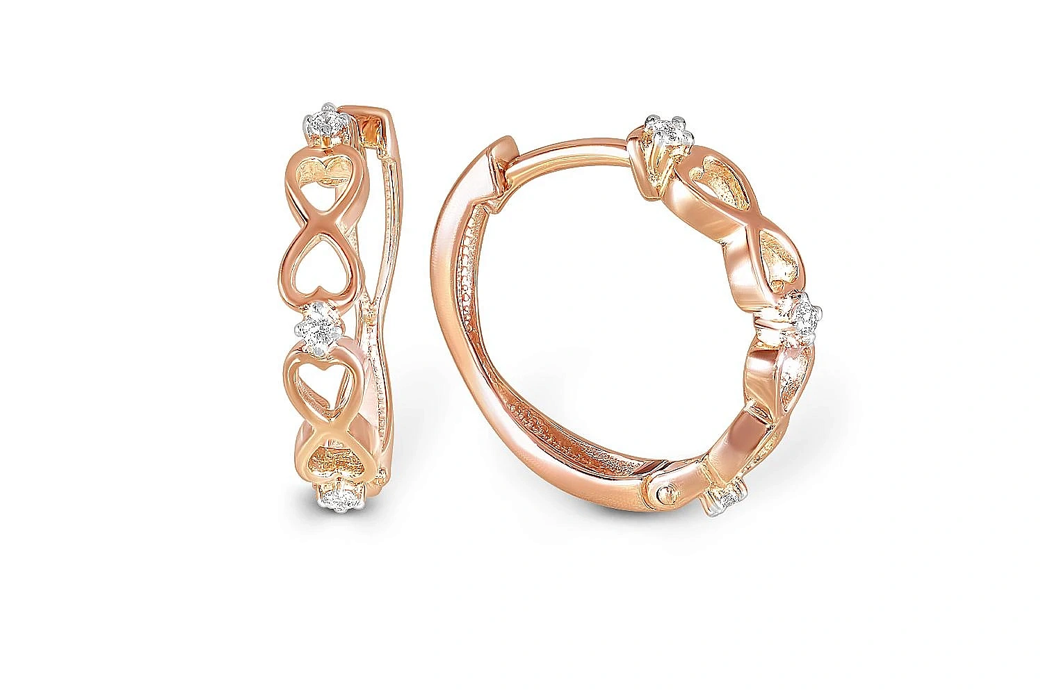 Серьги Сердца из красного золота с 6 фианитами