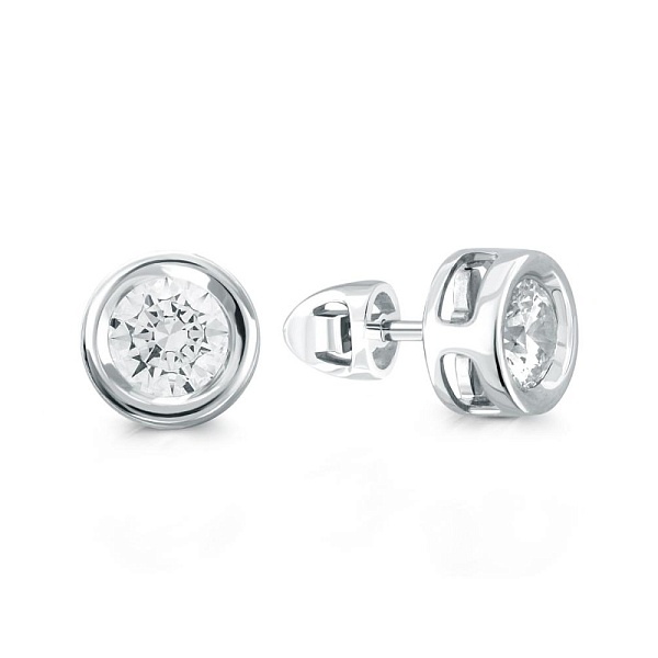 Серьги-пусеты из белого золота с 2 кристаллами swarovski