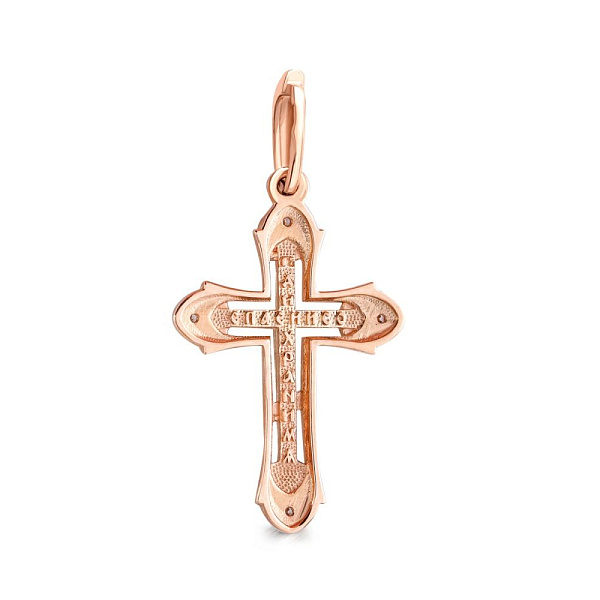 Крест из красного золота с 4 фианитами
