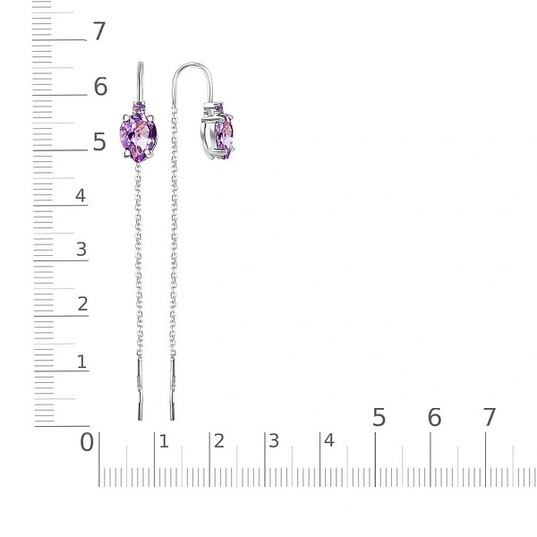 Серьги-продёвки из белого золота с 4 аметистами