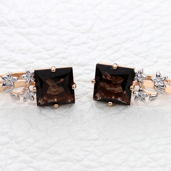 Серьги Цветы из красного золота с 2 раухтопазами