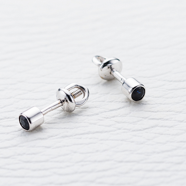 Серьги-пусеты из белого золота с 2 сапфирами