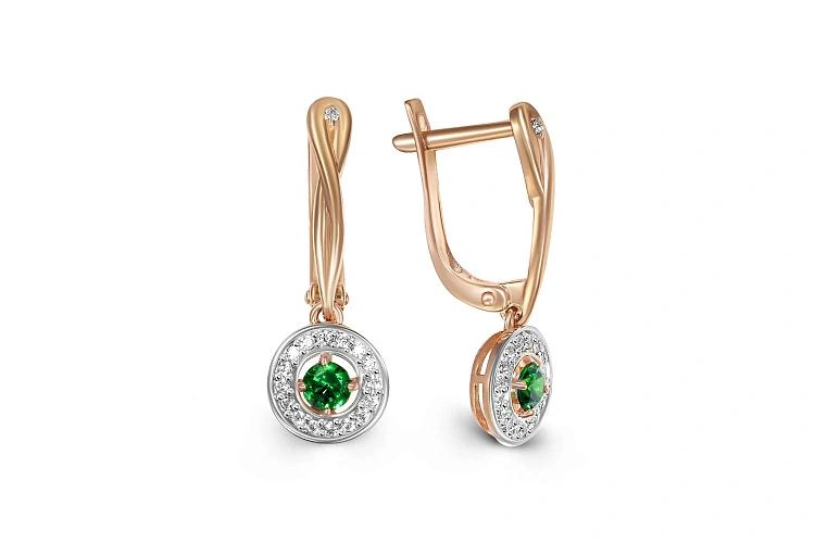 Серьги из красного золота с 36 фианитами