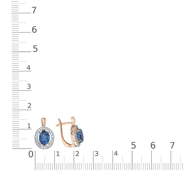Серьги из красного золота с 2 топазами лондон и 44 фианитами