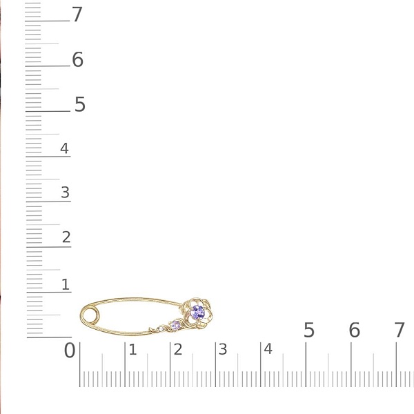 Булавка Цветок из жёлтого золота с 2 танзанитами и бриллиантом