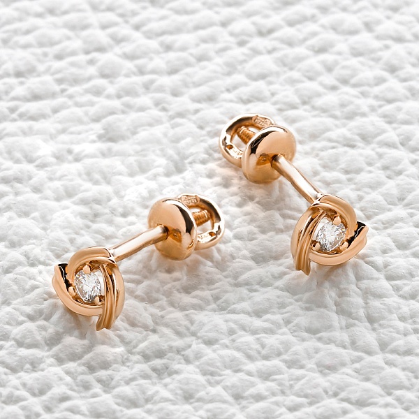 Серьги-пусеты из красного золота с 2 бриллиантами