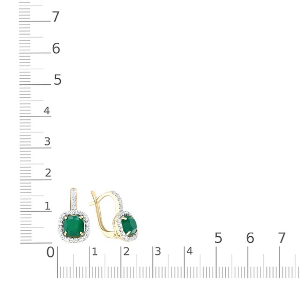 Серьги из жёлтого золота с 2 агатами и 50 фианитами