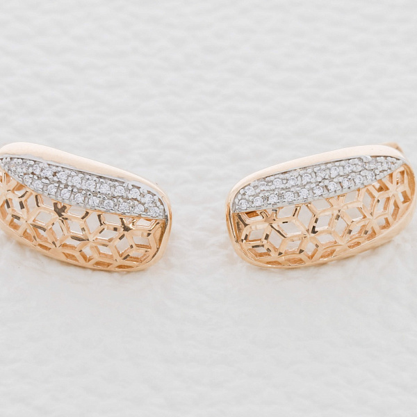 Серьги из красного золота с 42 фианитами