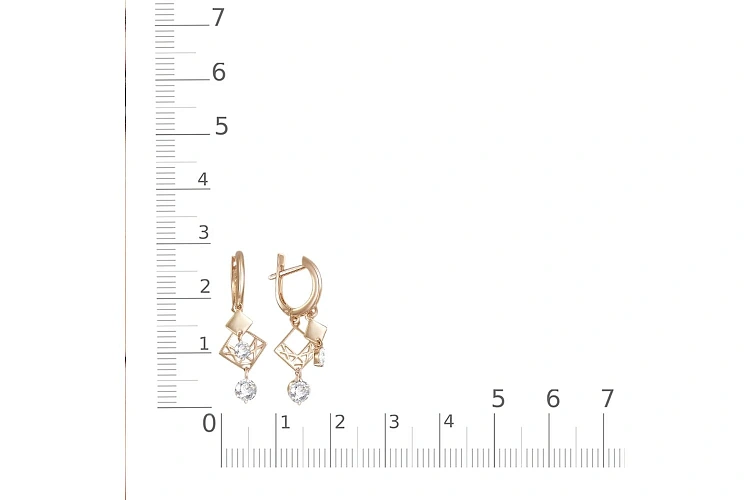 Серьги из красного золота с 4 фианитами