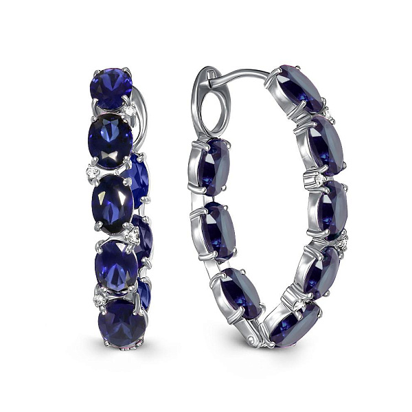 Серьги из белого золота с 16 корундами и 8 фианитами