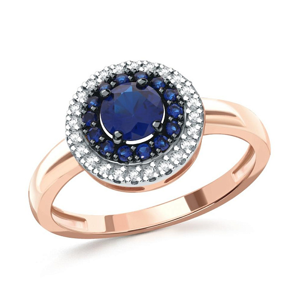 Кольцо из красного золота с 15 корундами и 24 фианитами