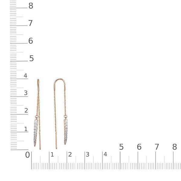 Серьги-продёвки Дорожки из красного золота с 16 фианитами