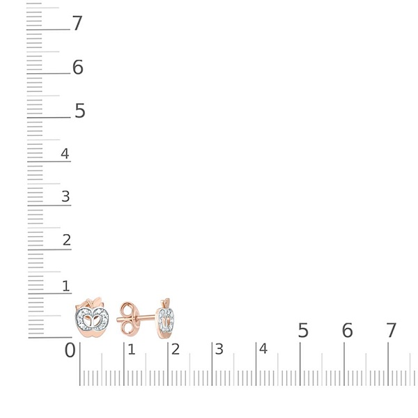 Серьги-пусеты Яблоки из красного золота с 16 фианитами