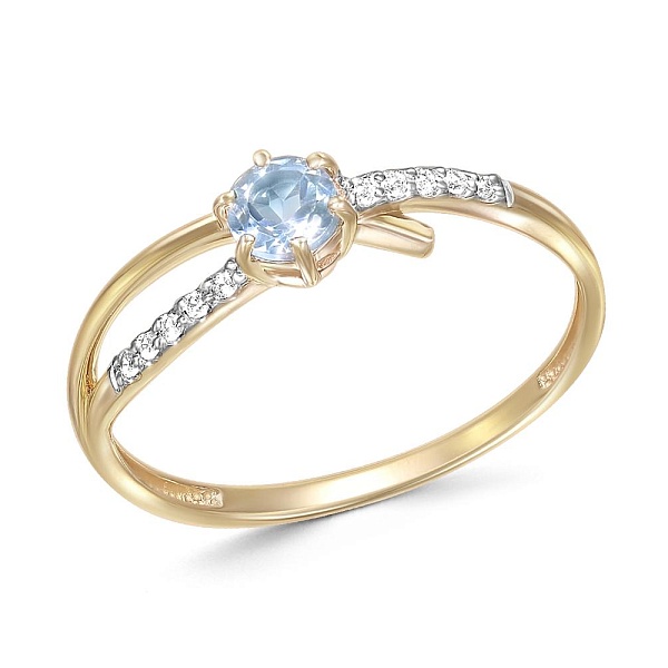 Кольцо из жёлтого золота с топазом sky и 10 фианитами