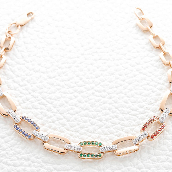 Браслет из красного золота с 60 фианитами