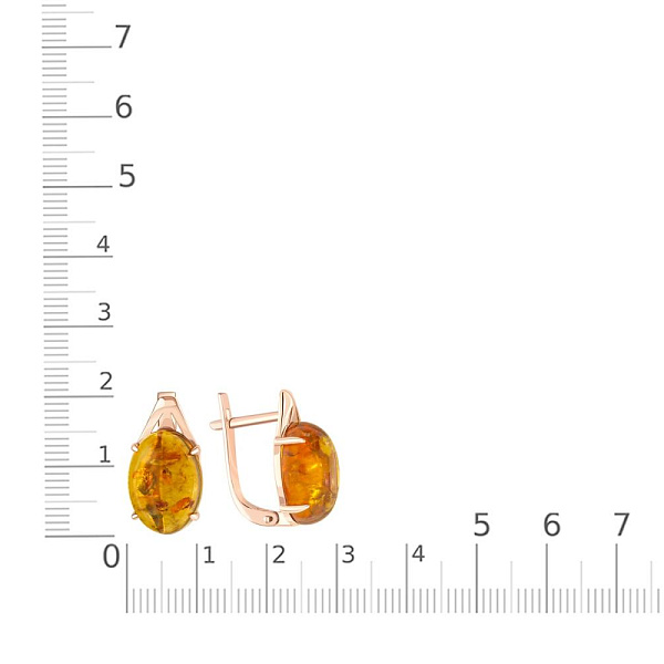 Серьги из красного золота с янтарём