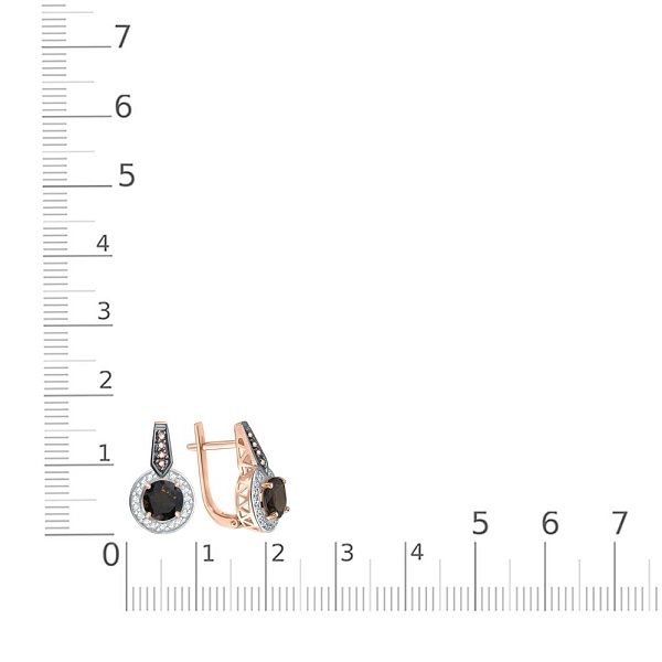 Серьги из красного золота с 2 раухтопазами и 42 фианитами