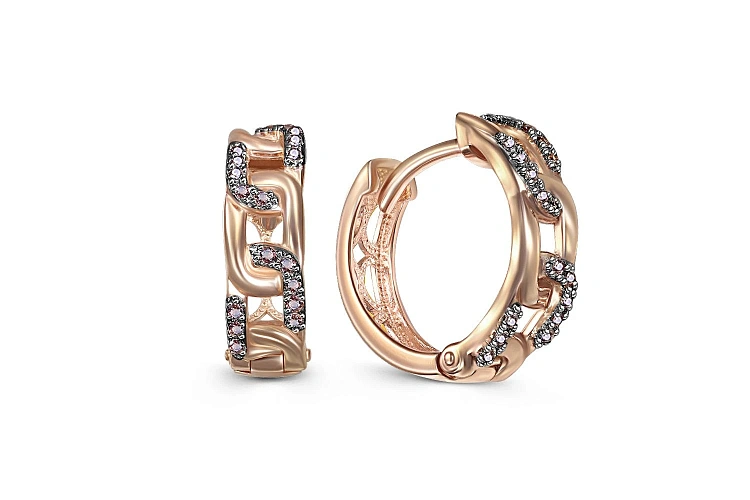 Серьги из красного золота с 36 фианитами