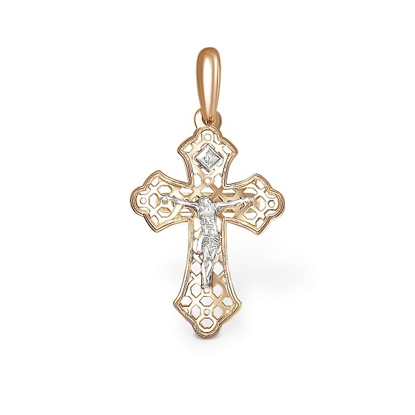 Крест из красного золота с бриллиантом