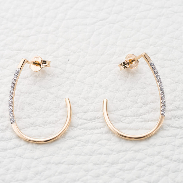 Серьги-пусеты Дорожки из красного золота с 24 фианитами