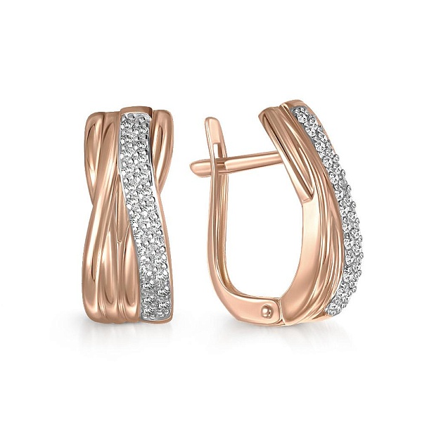 Серьги из красного золота с 50 фианитами