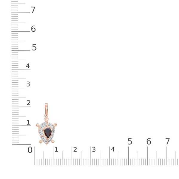 Подвеска Черепаха из красного золота с гранатом и 44 фианитами