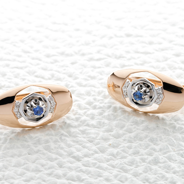 Серьги из красного золота с 2 сапфирами и 12 бриллиантами