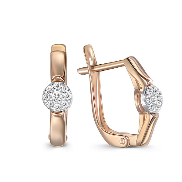 Серьги из красного золота с 18 фианитами