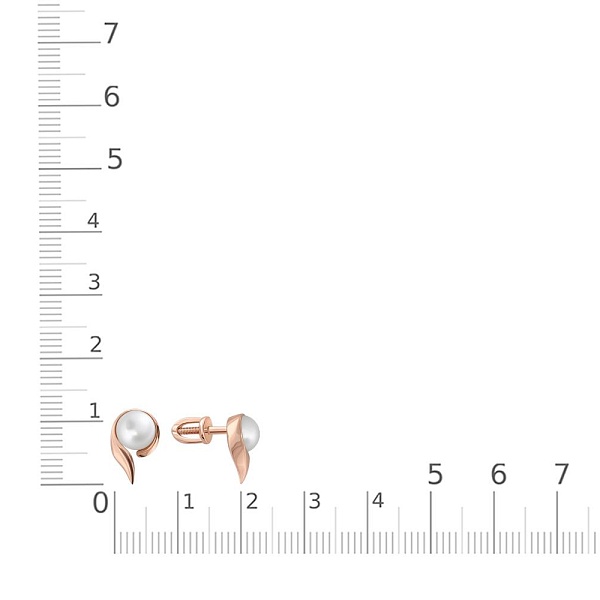 Серьги-пусеты из красного золота с 2 жемчужинами