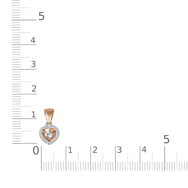 Подвеска Сердце из красного золота с 21 фианитами