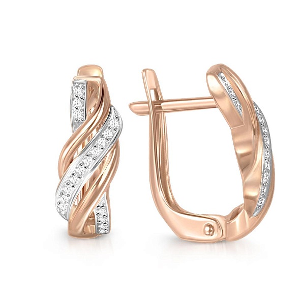 Серьги из красного золота с 34 фианитами
