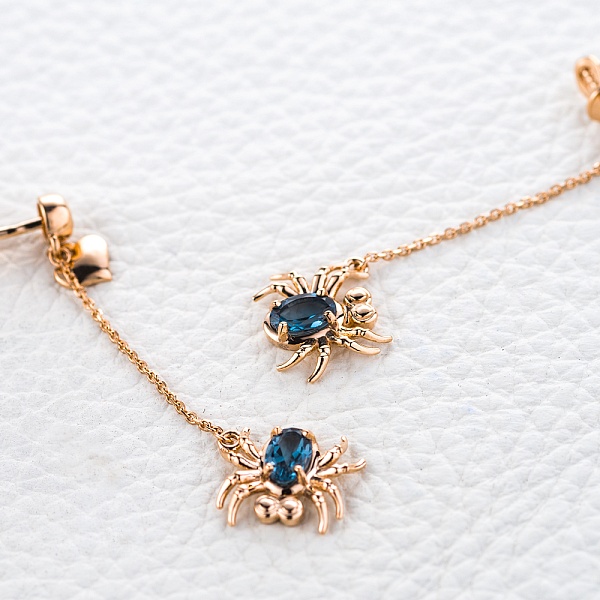 Серьги-пусеты Пауки из красного золота с 2 топазами лондон