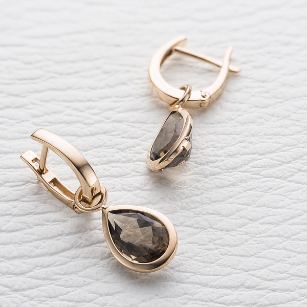 Серьги-трансформеры из красного золота с 2 раухтопазами