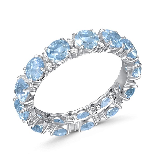 Кольцо Дорожка из белого золота с 13 топазами sky и 26 фианитами