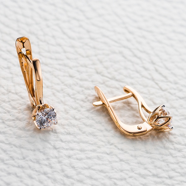 Серьги из красного золота с 2 кристаллами swarovski