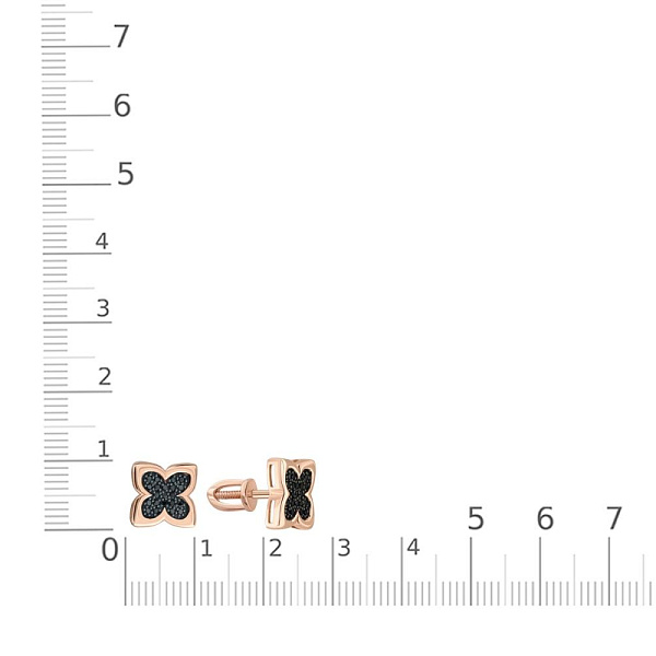 Серьги-пусеты Клевер из красного золота с 42 фианитами
