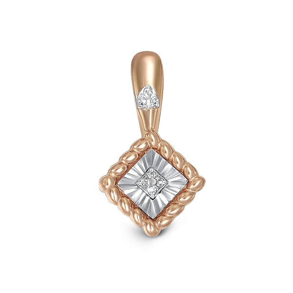 Подвеска Квадрат из красного золота с 7 бриллиантами