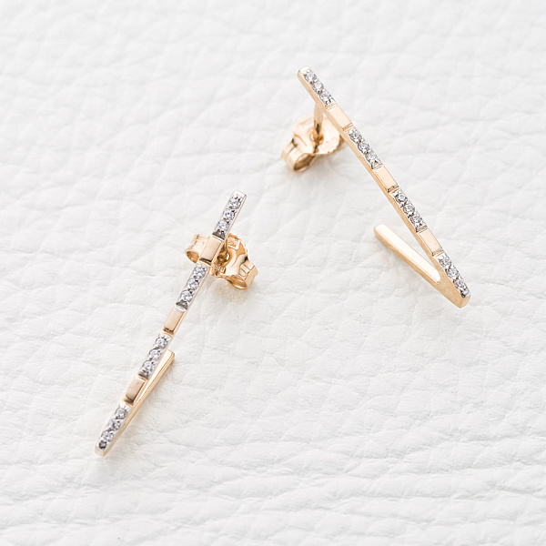 Серьги-пусеты Дорожки из красного золота с 24 фианитами