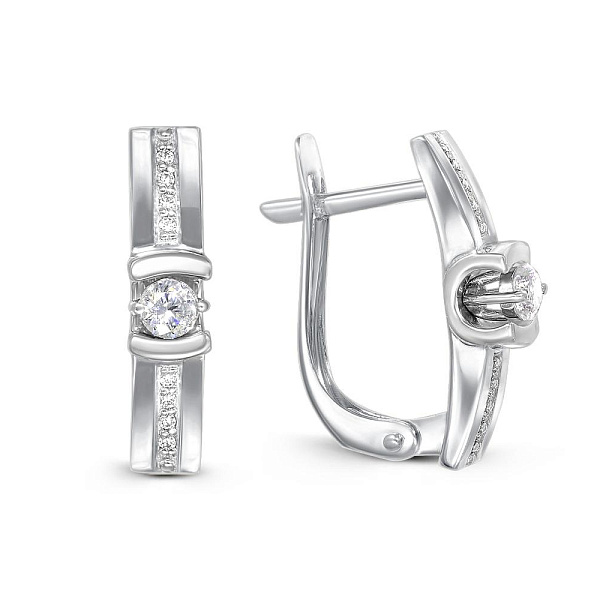 Серьги из белого золота с 18 фианитами