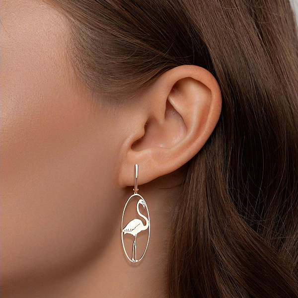 Серьги Фламинго из красного золота без вставок