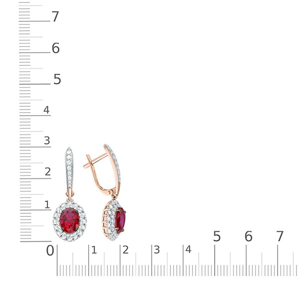 Серьги из красного золота с 2 корундами и 88 фианитами