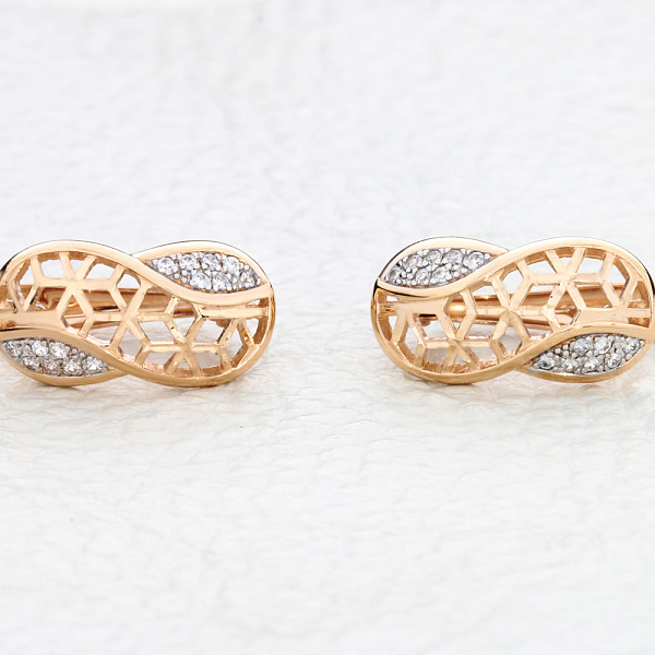 Серьги из красного золота с 28 фианитами