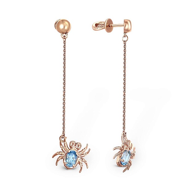 Серьги-пусеты Пауки из красного золота с 2 топазами swiss