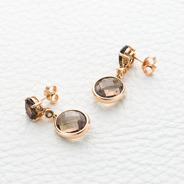 Серьги-пусеты из красного золота с 6 раухтопазами