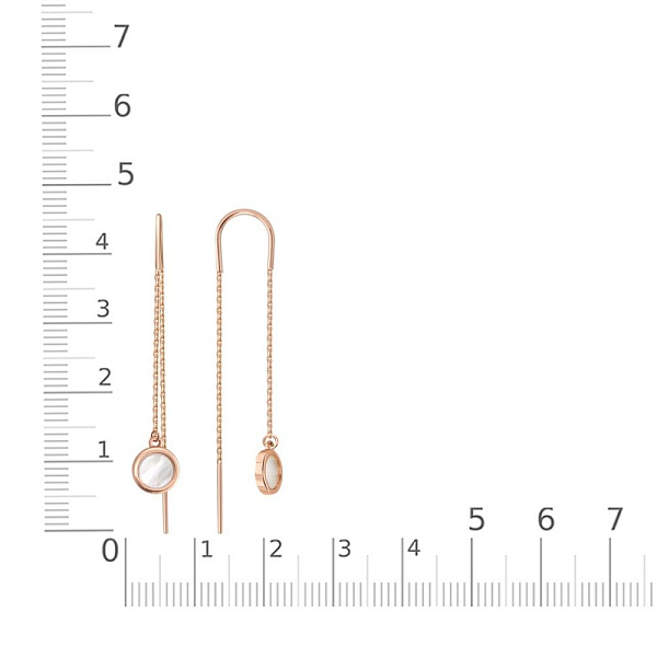 Детские серьги-продёвки из красного золота с перламутром