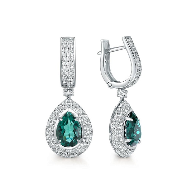 Серьги из белого золота с 2 кварцами и 278 фианитами